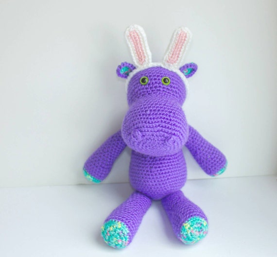 Easter Hippo Plush Hippo Stuffed Animal by StephsCozyCreations