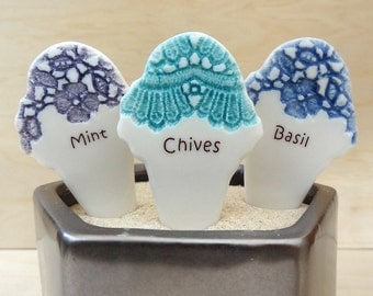 Ceramic herb markers. Garden stakes, garden markers, herb stakes. Gift for gardener.