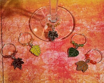 Autumn Leaves Wine Charms - Set of 5 - WC-009