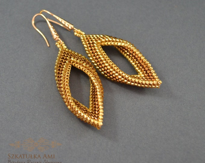 Metal brown earrings golden earrings brown earrings long earrings woven earrings elegant earrings hanging earrings seed beads christmas gift