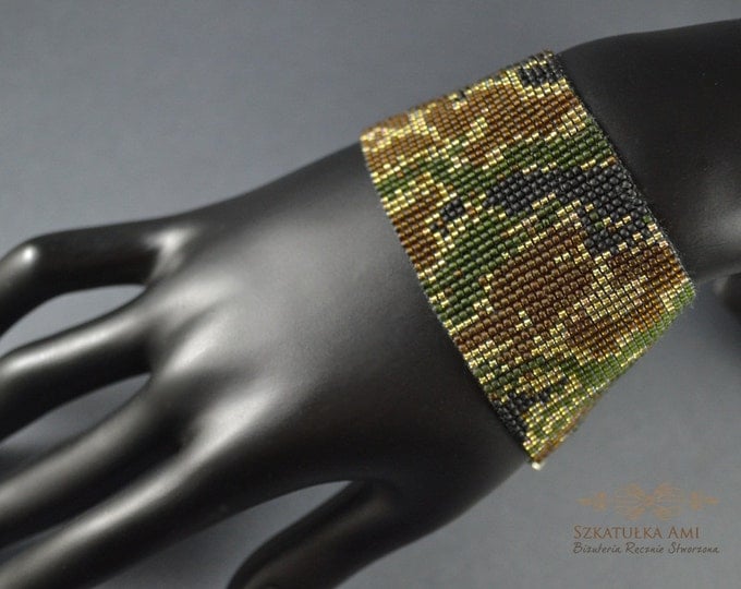 Camouflage Bracelet Woven on a loom Pattern camouflage Moro bracelet Seed beads bracelet Cuff sleeves Gift for her Choice of colors