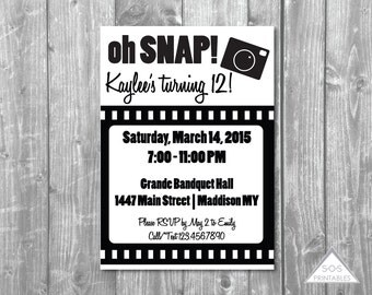 Oh Snap Camera Invitation, Camera Birthday, Teen Birthday Invitation, Pre-Teen Party Invitation, Birthday Invitation, Printable PDF,JPEG