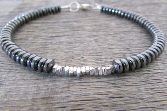 Men S Bracelet Hematite Silver Bracelet By Earthwatersol On Etsy