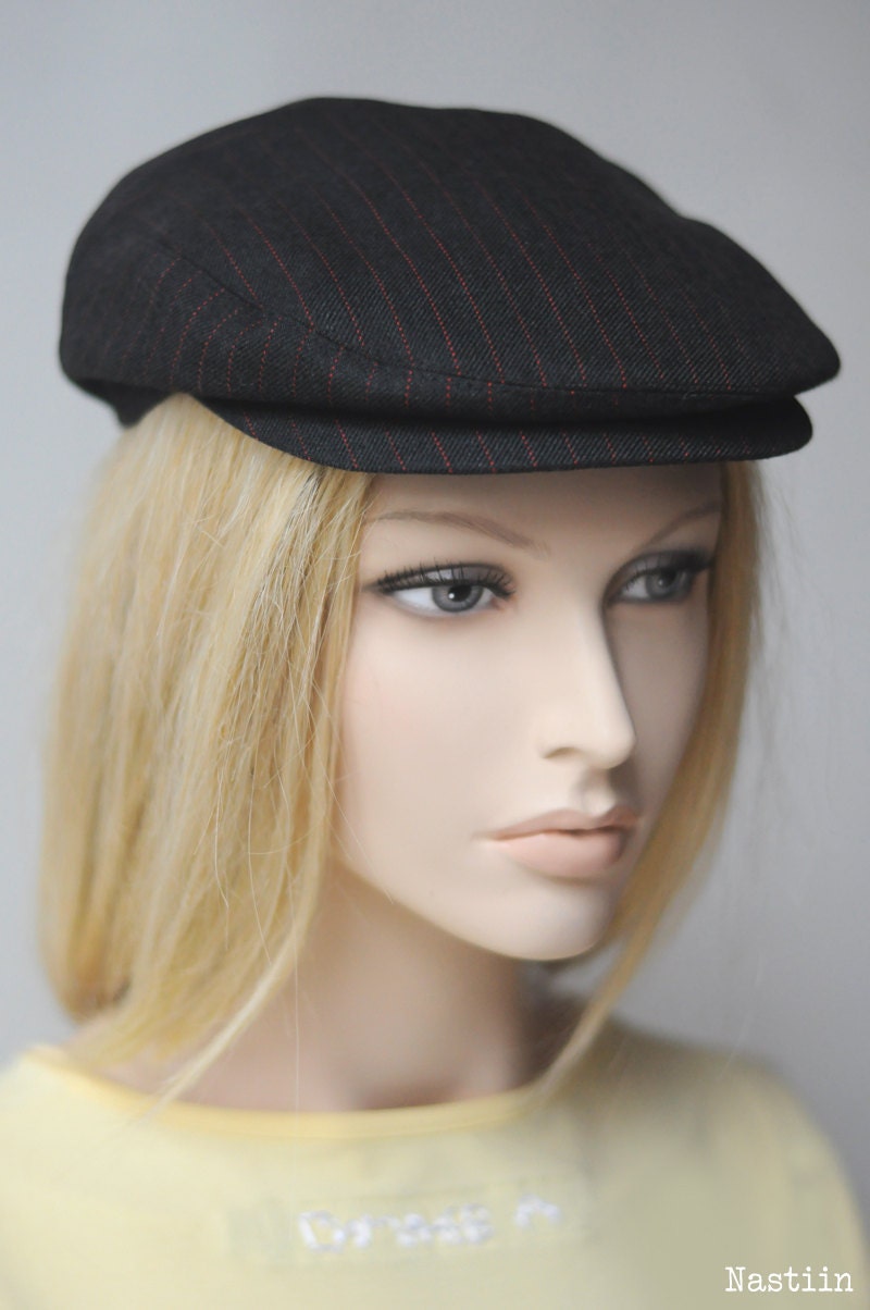 Mens newsboy cap Womens newsboy hat Black driving cap by Nastiin