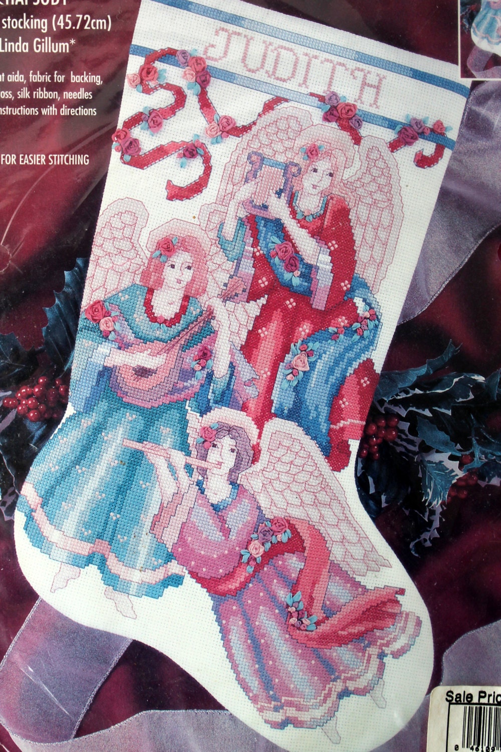 Angel Christmas Stocking Kit Bucilla Counted Cross Stitch Silk