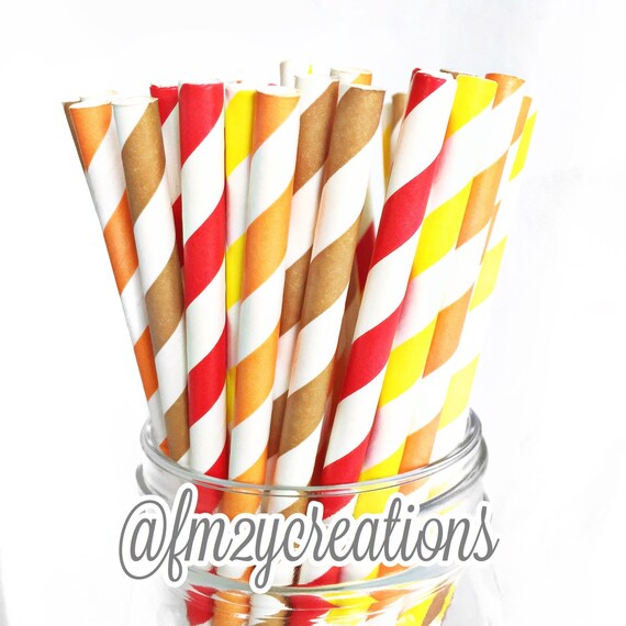 Fall Paper Straws: Orange, Yellow, Brown, Red Paper Straws, 50 Striped Paper Straws, Thanksgiving, Fall Harvest, Fall Party, Fall Wedding Il_570xn
