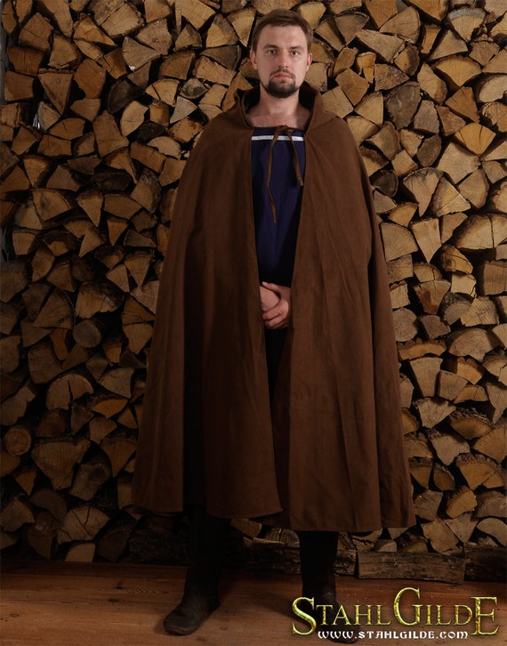 Medieval Fantasy Hooded Cloak Brown cloak SCA cloak ІSuede