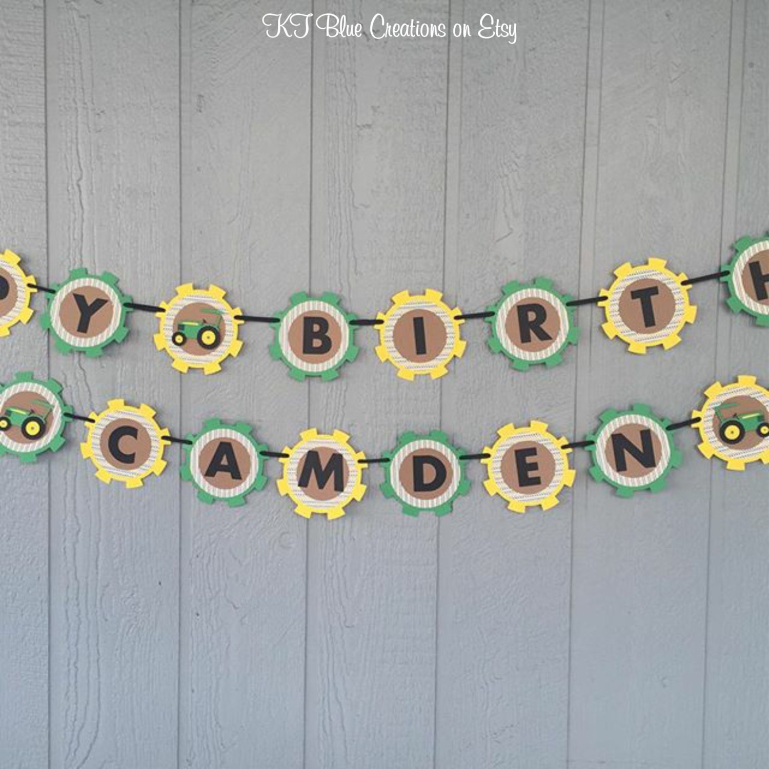 Tractor Birthday Banner Personalized Green Yellow Kraft