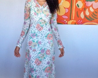 1970's Floral, Lace and Ruffle Detailed Maxi Gown
