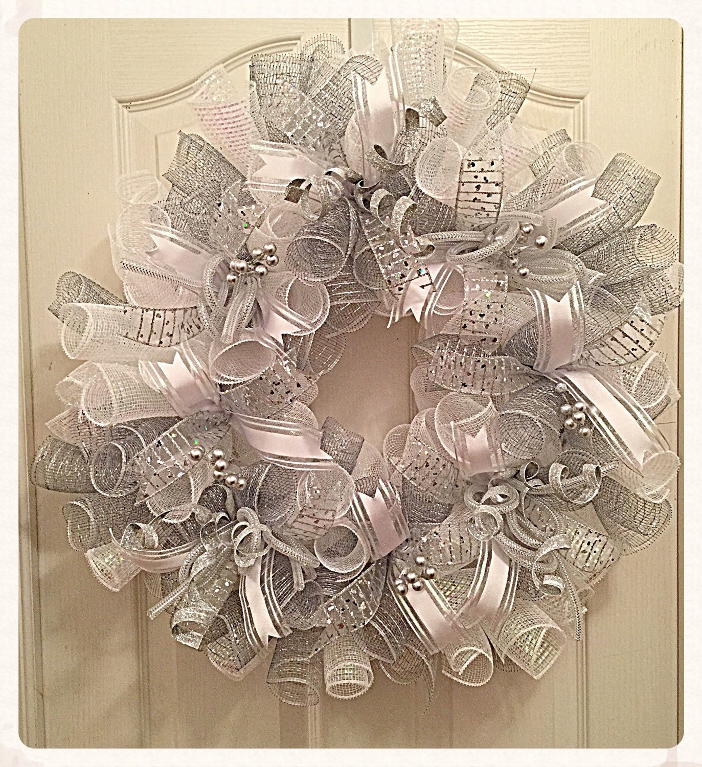 Silver White Wedding Deco Mesh Wreath/ Wedding Wreath/Silver