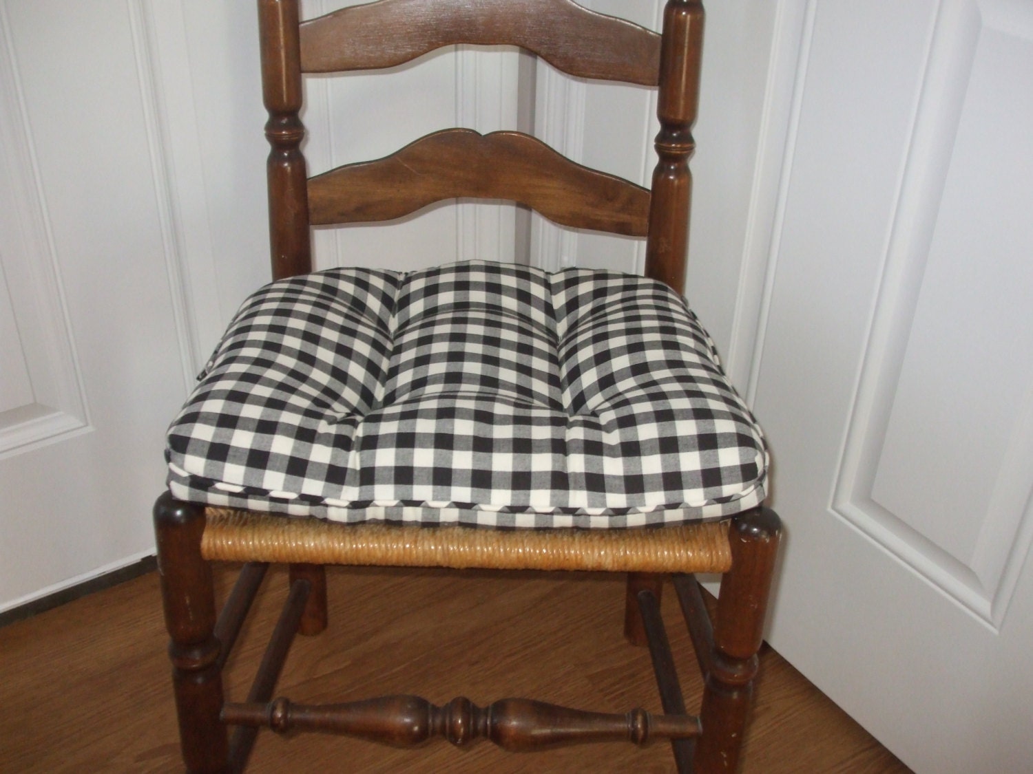 Black & White Check Chair Seat Pad 1/2 by BlueVinylVintage
