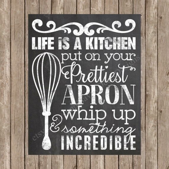 life is a kitchen quote chalkboard style printable digital