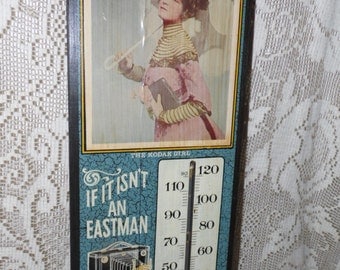 Vintage Eastman Kodak Wood Wall Thermometer "The Kodak Girl"