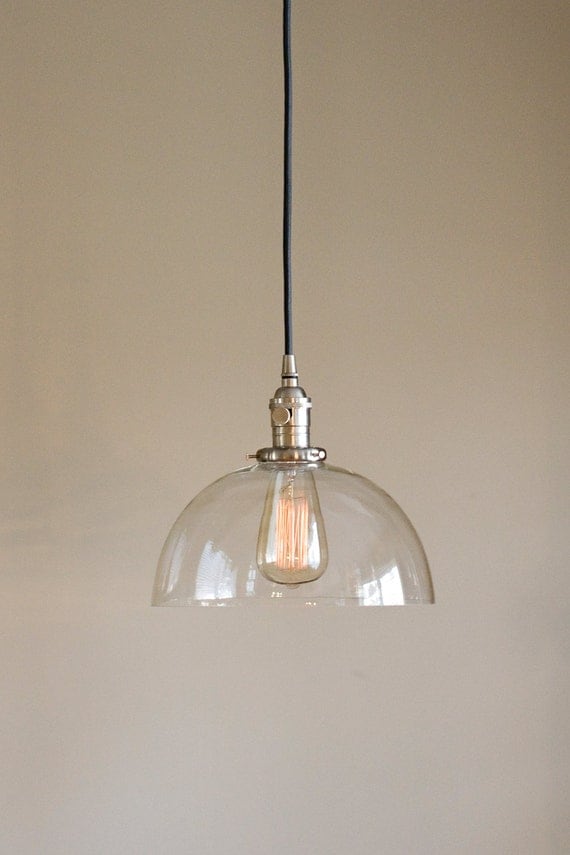 Large Glass Dome Pendant Light Fixture Clear Handblown Glass
