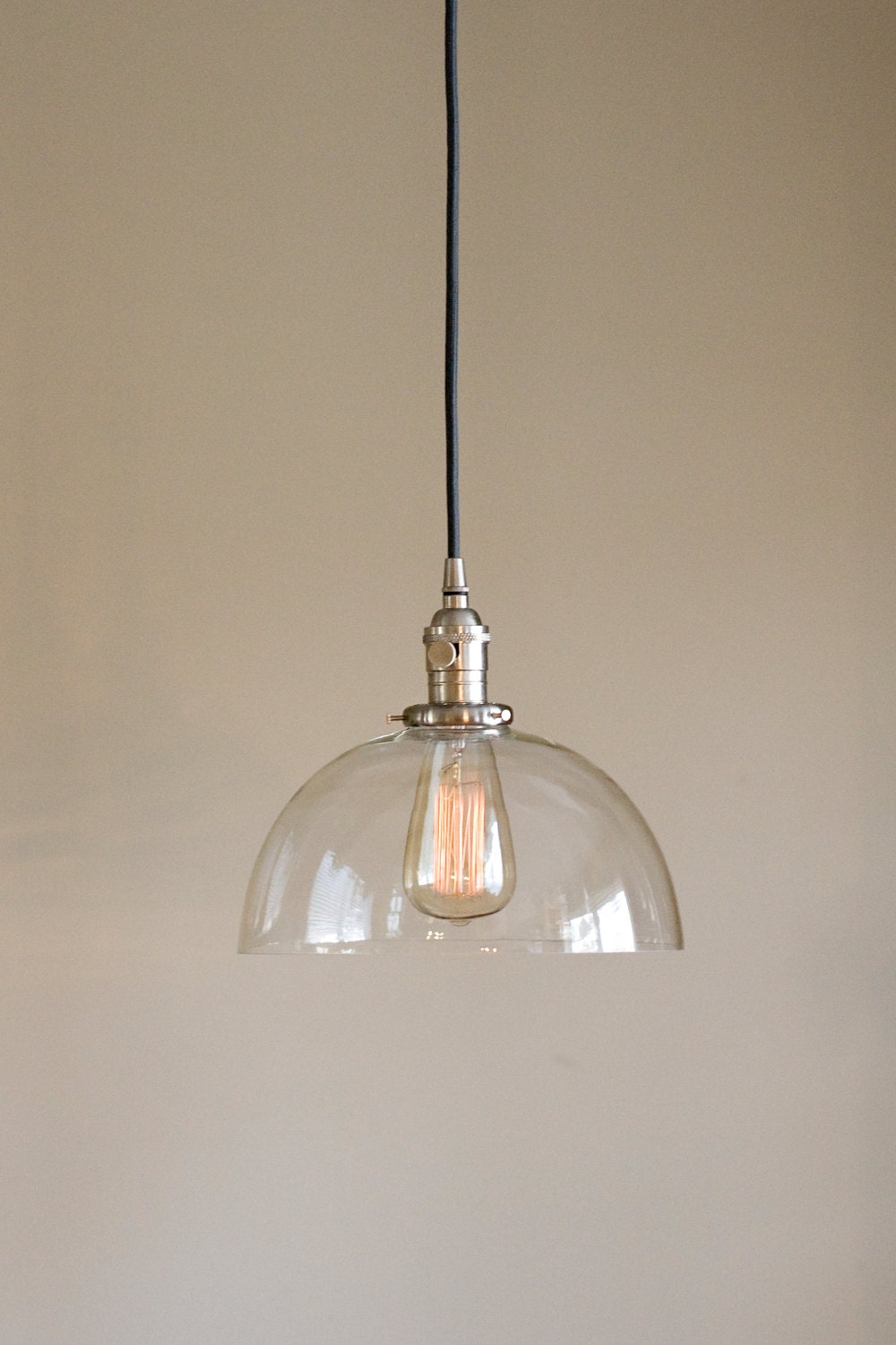 Large Glass Dome Pendant Light Fixture Clear Handblown Glass
