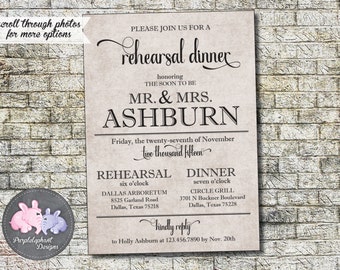 Rehearsal Dinner Invitation, Vintage Rehearsal Dinner Invitation, Rustic Kraft Paper Rehersal Invitation 5x7 Custom, Digital, Printable