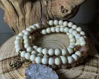 AMETHYST & GARNET Mala Beads for Third Eye Heart by MayanRoseShop