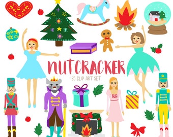 Nutcracker Ballet Christmas Clip Art // Christmas illustration, nutcracker art, gingerbread man, barbie doll illustration, greeting card