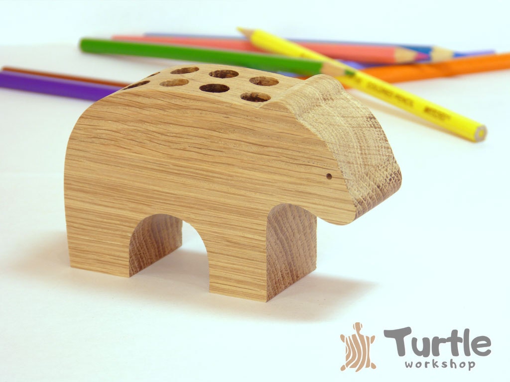 Wooden pencil holder Standing bear Pencils by