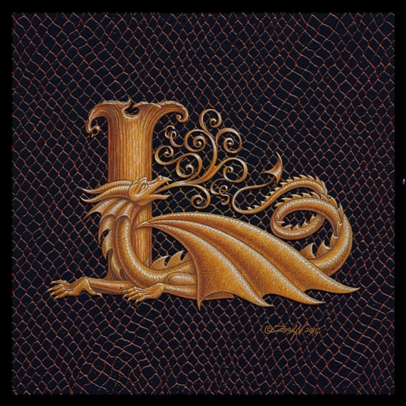 Dragon letter L an ornate fantasy monogram from