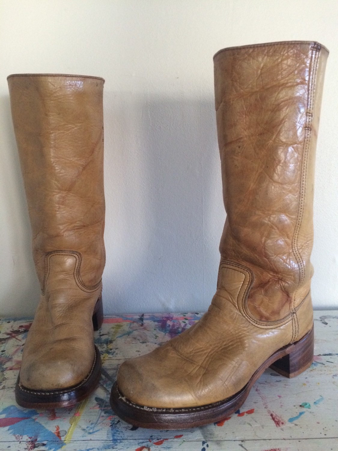Vintage FRYE campus boots tall camel leather 7