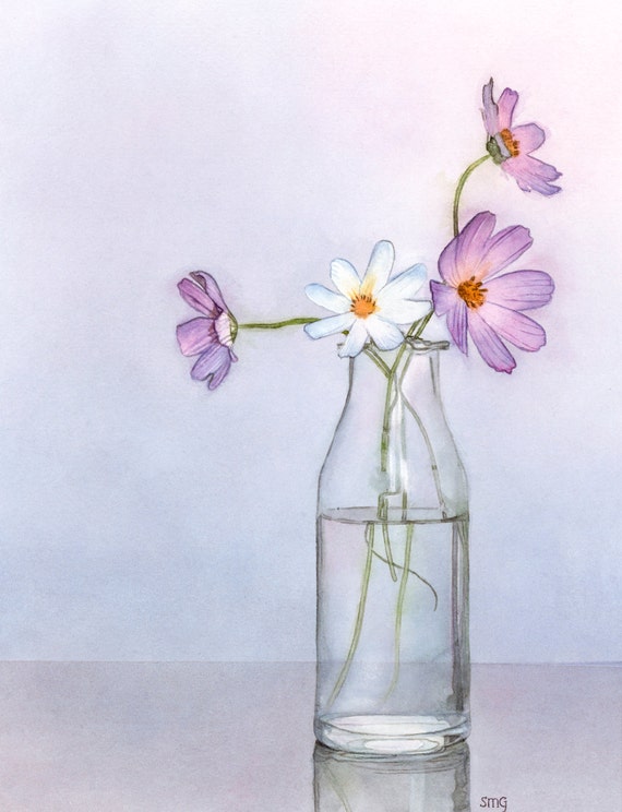 Jar with flowers watercolor painting original