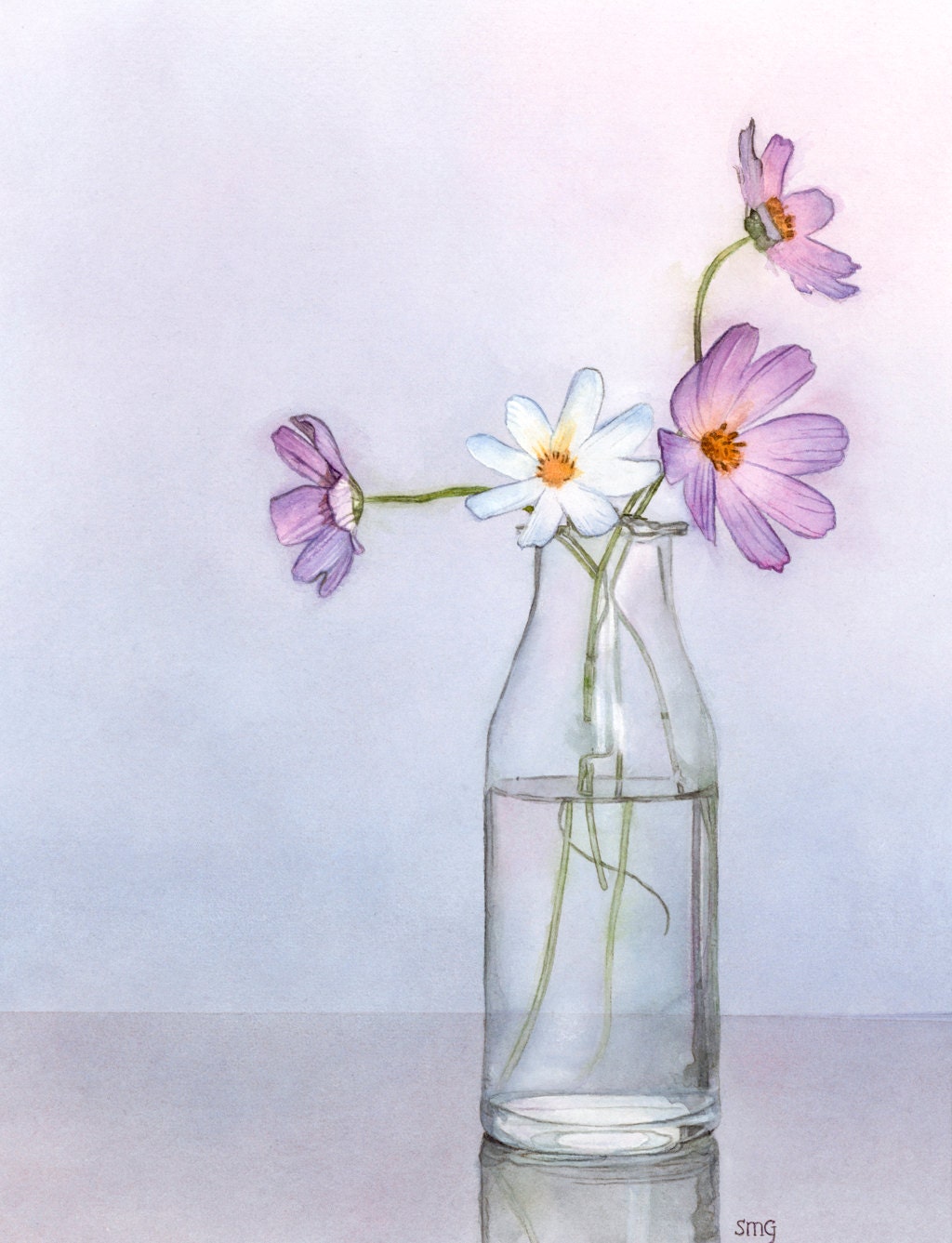 Jar with flowers watercolor painting original