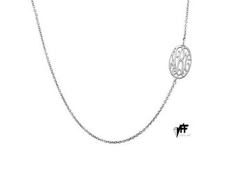 Side Oval Monogram necklace, 0.6" personalize oval necklace any initial pendant for bridesmaids mothers day .925