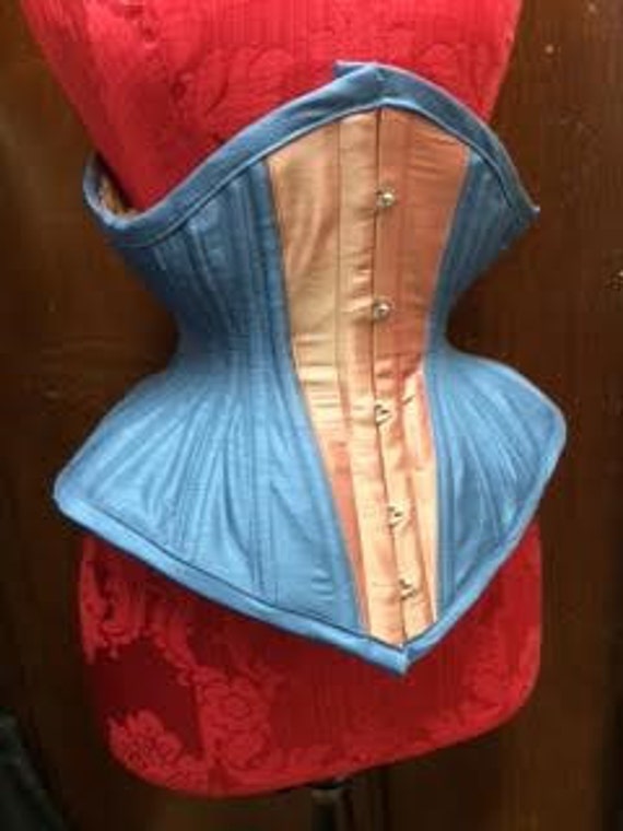 Blue & Orange Pointed Underbust Corset 18 Inch Waist by JemCorsets