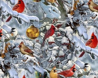 Digital Wildlife Birds Scenic Cardinals & the Tree Ornaments #5703 By the Yard