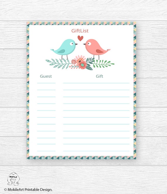Baby Shower Gift List printable digital giftlist baby