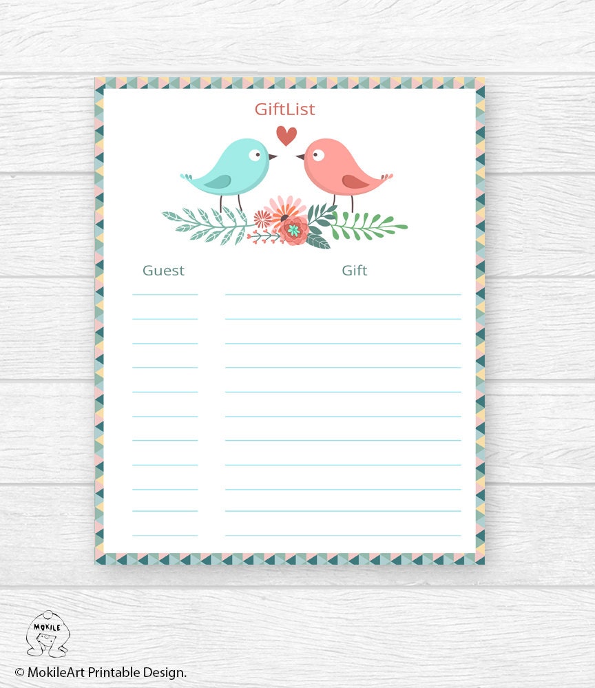 Baby Shower Gift List printable digital giftlist baby