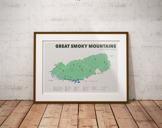 Great Smoky Mountains National Park Map, Great Smoky Mountains, Outdoors print, Explorer Wall Print