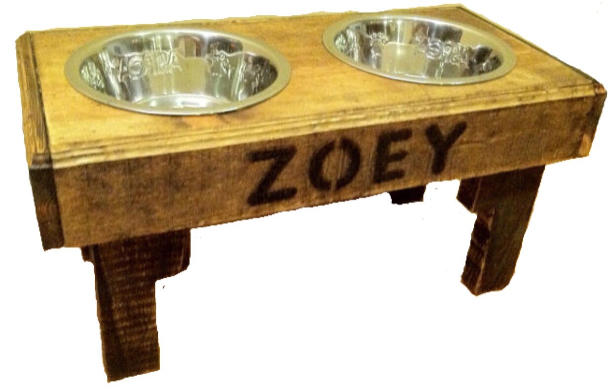 Recycled pallet dog stand pet feeding station with 2 by Kustomwood