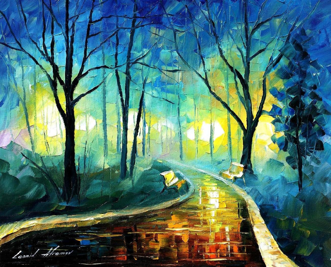 Landscape Art Blue Bathroom Decor Oil Painting On Canvas By