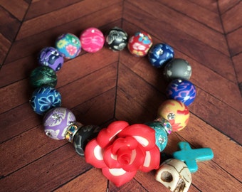 Day of the Dead bracelets. Red rose bracelet. Dia de los muertos
