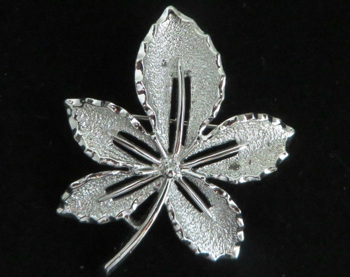 Sarah Coventry Silver Tone Leaf Pin - Vintage Matte Silver Leaf Brooch
