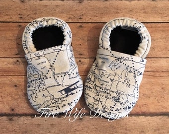 Air Traffic Control Navigator Tula Coordinating Baby Shoes, Crib Shoes, Baby Slippers, Baby Booties, Baby Mocs, Vegan Baby Shoes