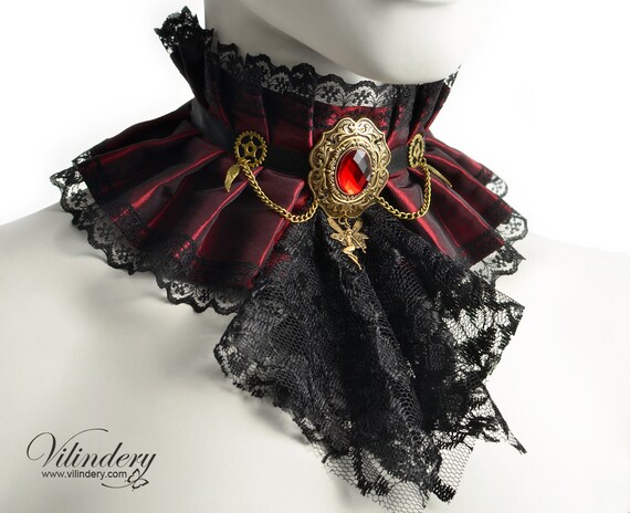 Red Steampunk Choker with red glass crystal and fairy - Steam Victorin fantasy collar, Red Wedding necklace, Red choker with black jabot by Vilindery steampunk buy now online Red Steampunk Choker with red glass crystal and fairy - Steam Victorin fantasy collar, Red Wedding necklace, Red choker with black jabot by Vilindery steampunk buy now online