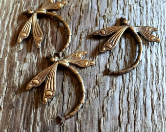 Steampunk Dragonfly Pendant, Focal, Stamping, Component, Connector - Hand Stamped - Dark Antique Brass - 30mm x 30mm - 01 Each