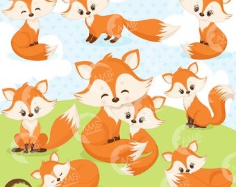 Fox clip art, Cute fox clipart, Fox love clipart, mother and baby fox, forest creatures, forest critters, commercial use, AMB-1346