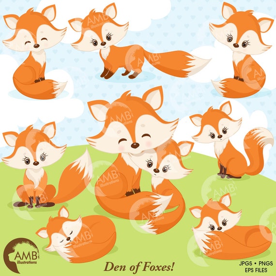 Fox clip art, Cute fox clipart, Fox love clipart, mother and baby fox