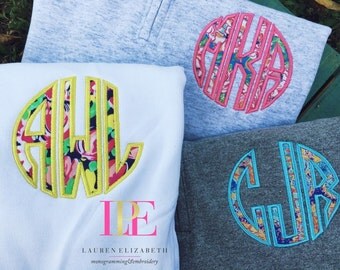 Lilly Pulitzer Inspired Monogram Quarter Zip Pullover Sweatshirt