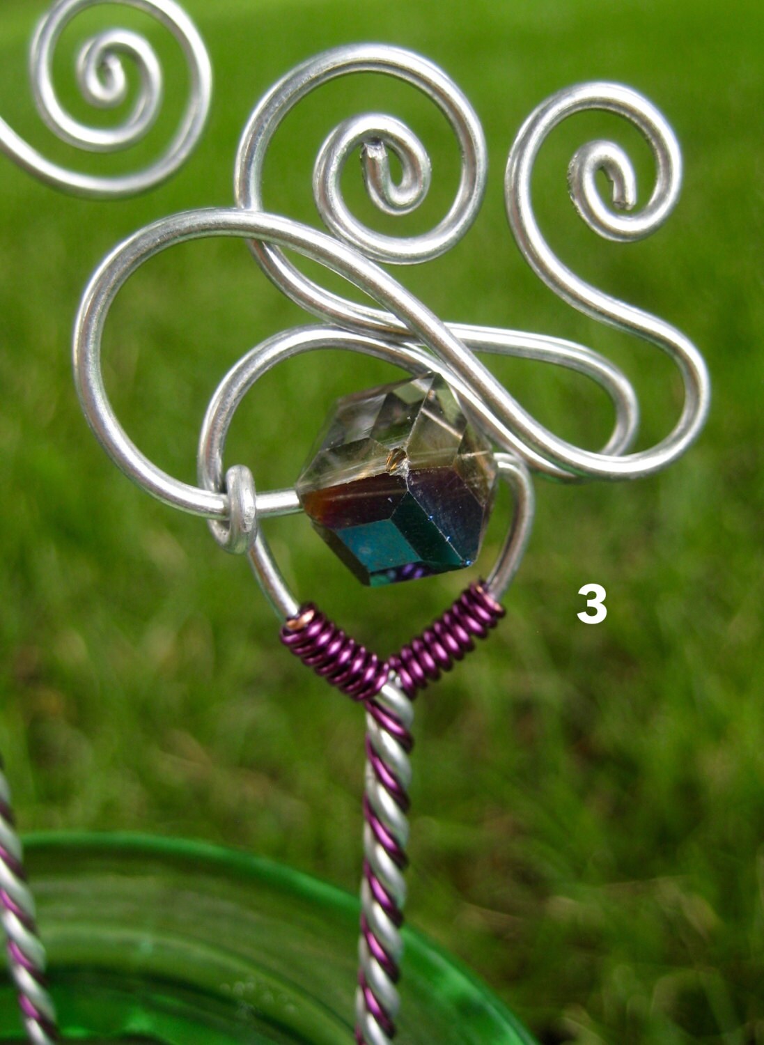 Wire Hair Stick with Iridescent Bead and Purple Accent by WyreArt