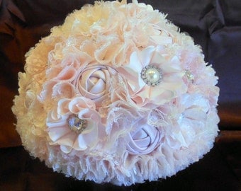 Wedding Bouquet, Bridal Bouquet, Fabric Bouquet, Lace Bouquet, Quinceanera Bouquet, Blush and Ivory, Blush Bouquet, Bling Bouquet