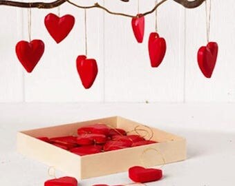 Scandinavian Red Heart Wooden Ornaments Box of 24 #7283