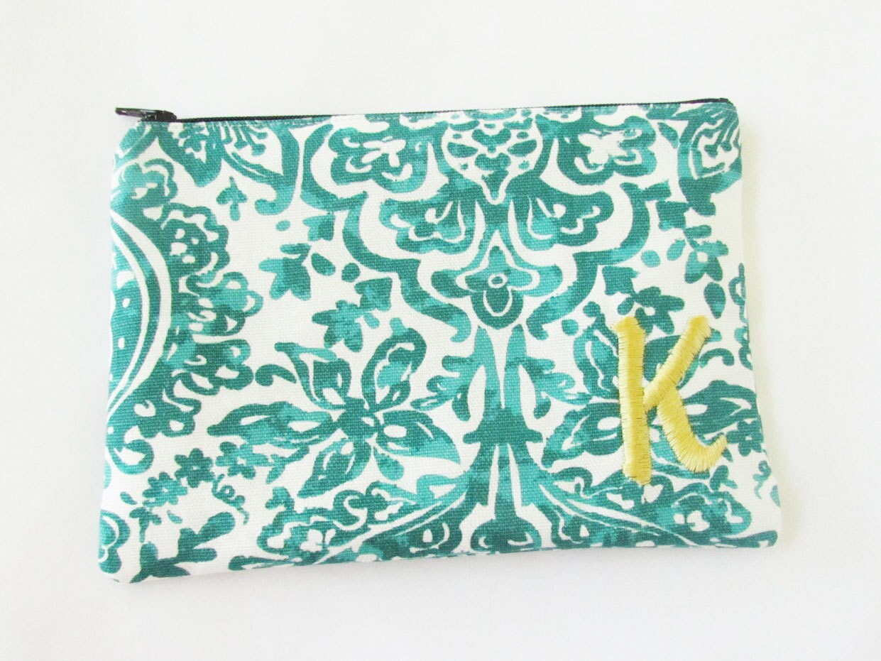 Makeup Bag Monogrammed K pouch Ready to Ship Bridesmaid