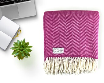Pink Throw Blanket, 100% Wool - Pink Sofa Throw, Pink Bed Throw, Pink Wool Blankets & Throws, Perfect for Any Room, Free Delivery Available