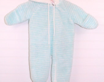 Vintage baby snowsuit, blue striped, Cuddletime sz Newborn
