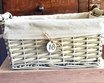 Medium Wicker Storage Basket with Liner and Metal Number Tag